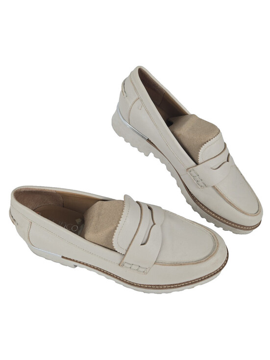 Franco Sarto Shoes - Franco Sarto Dedra Cream Leather Penny Loafers Shoes Lug Bottom Size 7